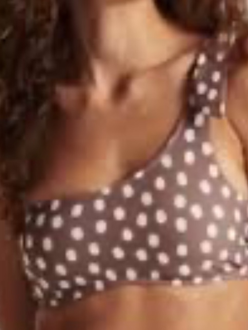 Abercrombie & fitch brown one shoulder bikini top with white polka dots size S .